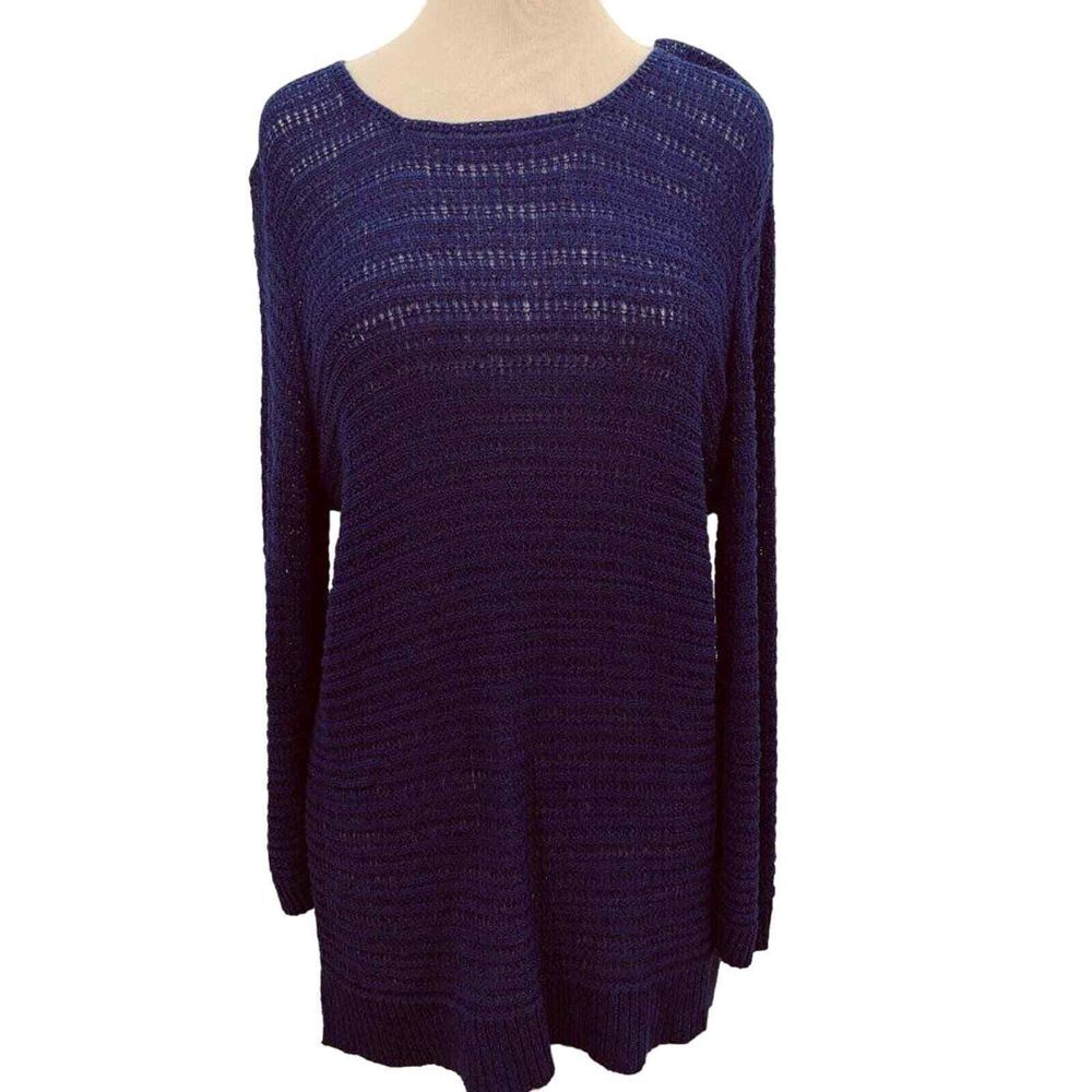 NWT Chico's Womens 3/4 Sleeve Pullover Crocheted Tunic Purple Twilight Size 1/M